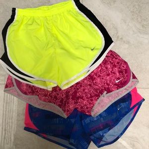 3 pair Nike running shorts. Youth XL/Adult S